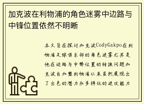 加克波在利物浦的角色迷雾中边路与中锋位置依然不明晰