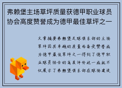 弗赖堡主场草坪质量获德甲职业球员协会高度赞誉成为德甲最佳草坪之一